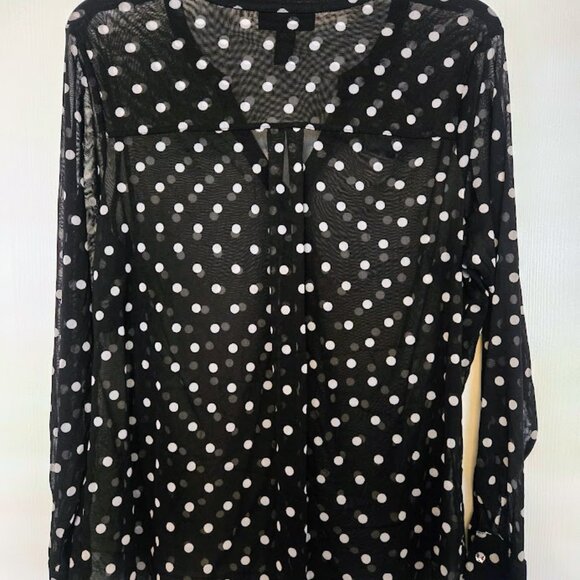 INC International Concepts black and white polka dot sheer L/S blouse 1X - Picture 3 of 5